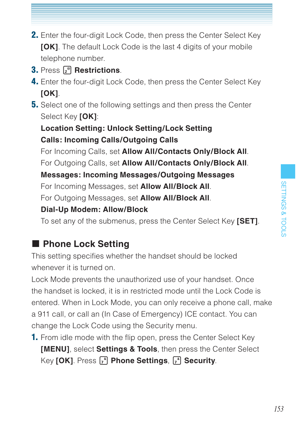 Phone lock setting | Casio G'zOne Brigade User Manual | Page 154 / 208
