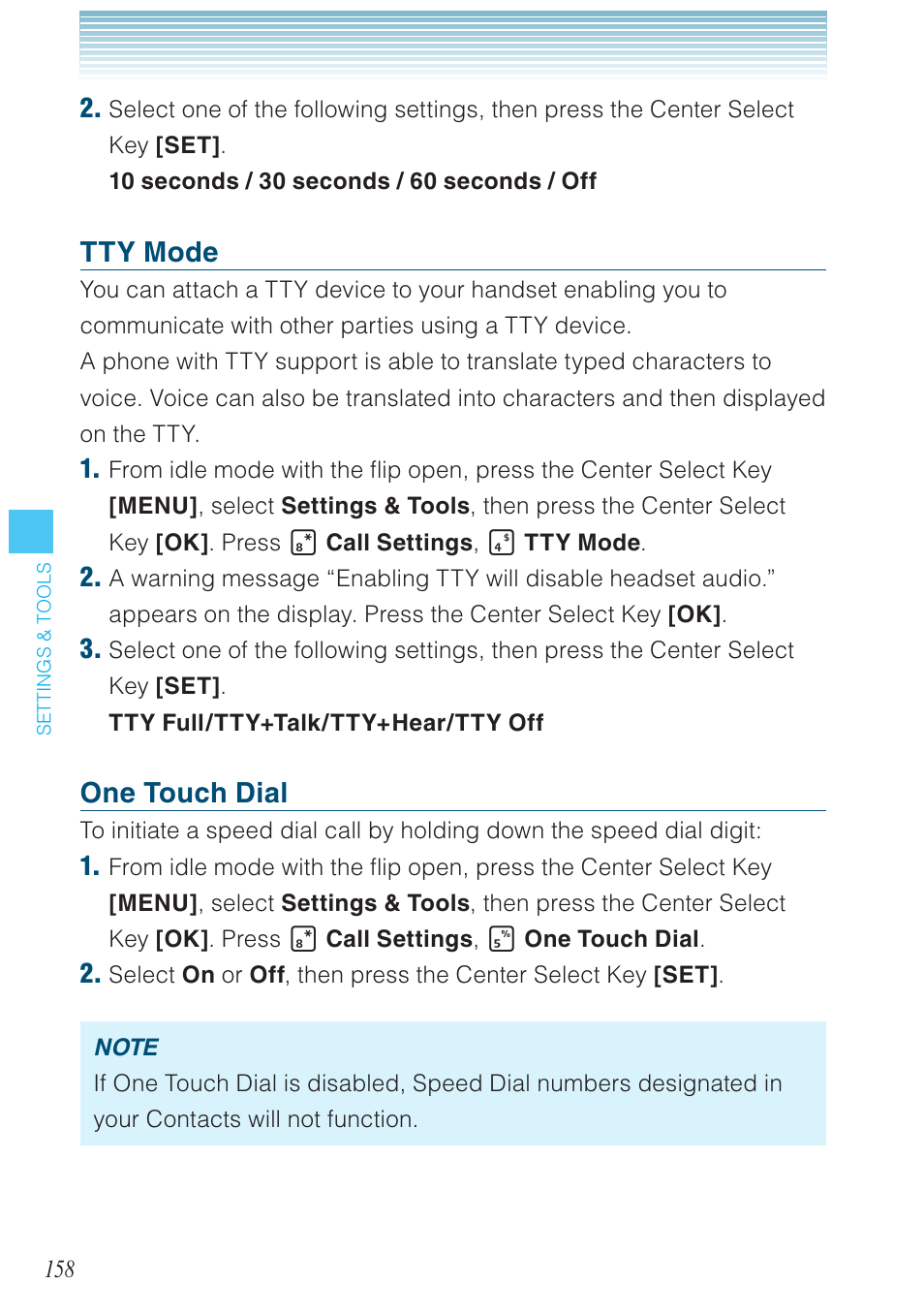 Tty mode, One touch dial | Casio G'zOne Brigade User Manual | Page 159 / 208
