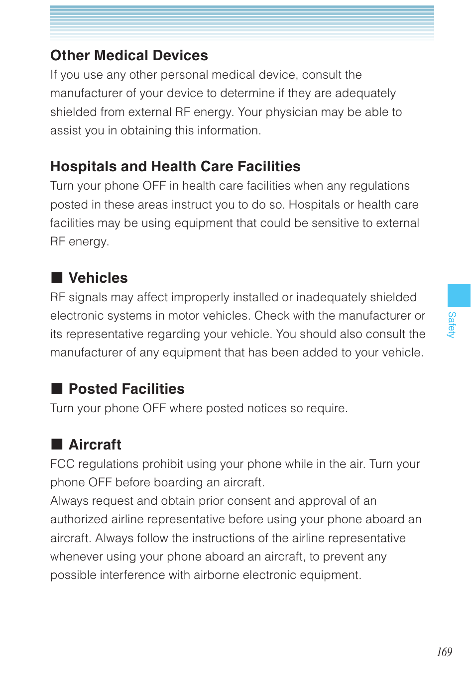 Other medical devices, Hospitals and health care facilities, Vehicles | Posted facilities, Aircraft | Casio G'zOne Brigade User Manual | Page 170 / 208