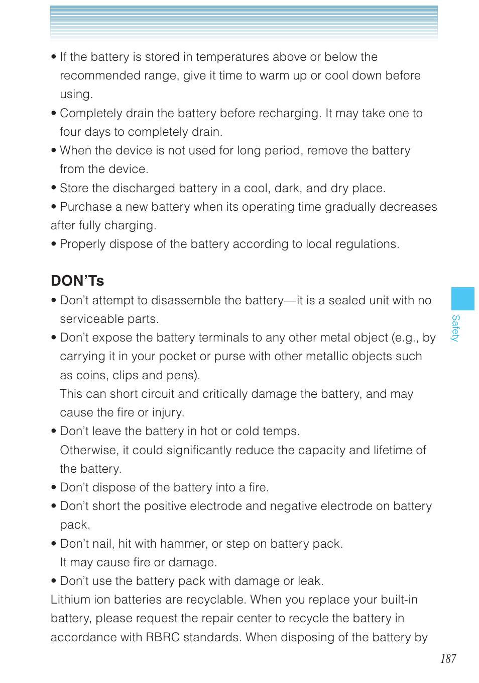 Don’ts | Casio G'zOne Brigade User Manual | Page 188 / 208