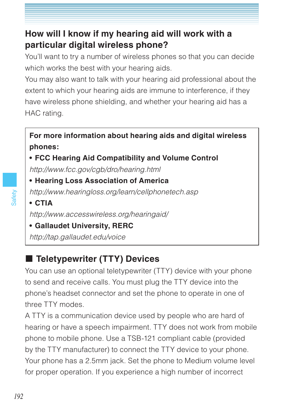 Teletypewriter (tty) devices | Casio G'zOne Brigade User Manual | Page 193 / 208