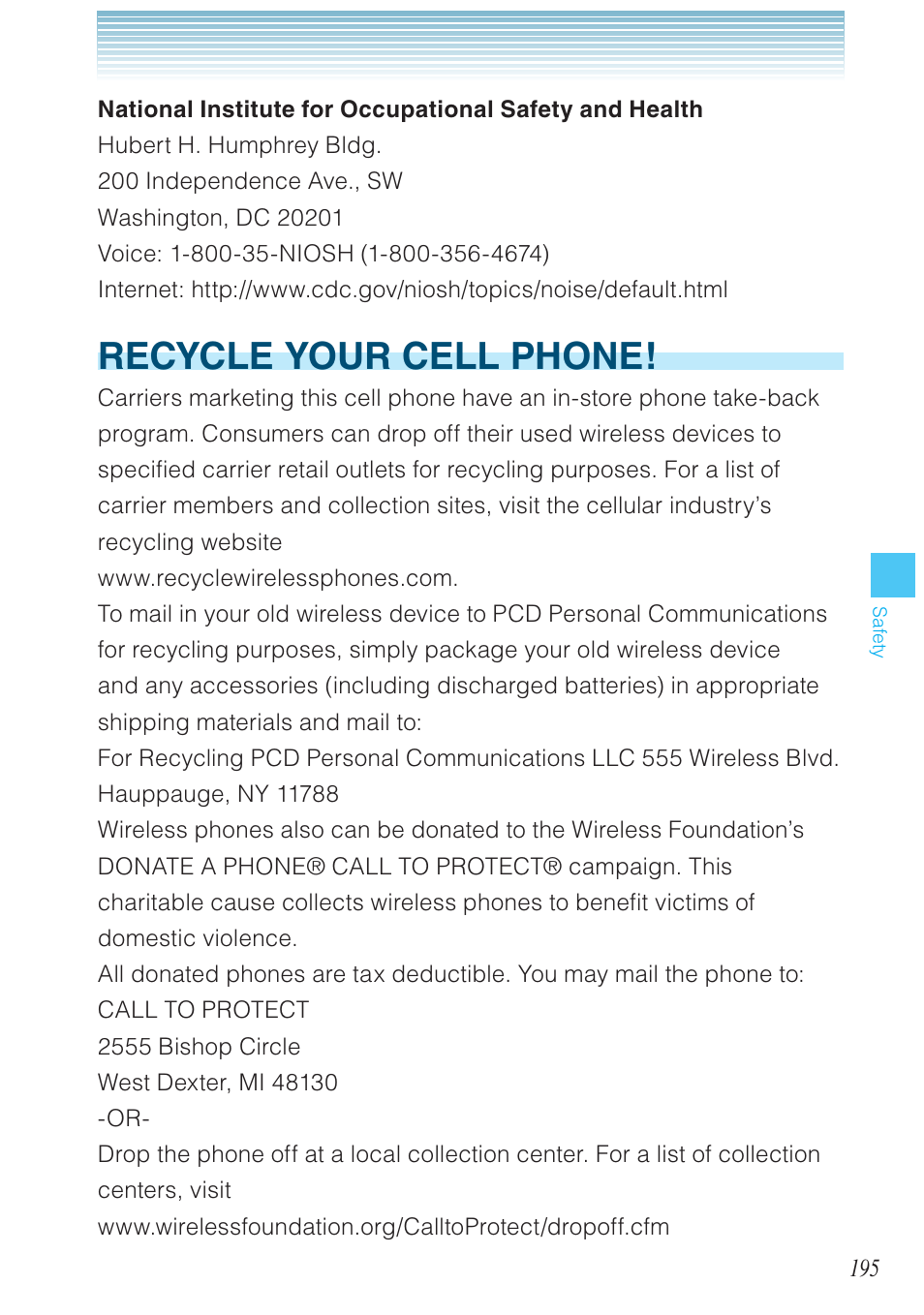 Recycle your cell phone | Casio G'zOne Brigade User Manual | Page 196 / 208