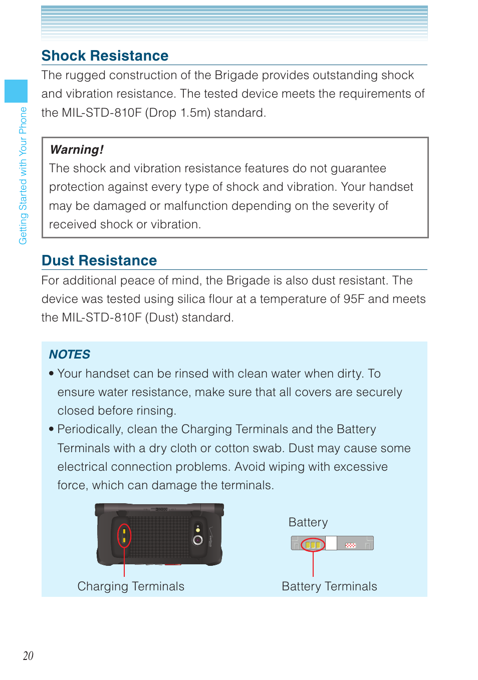 Shock resistance, Dust resistance | Casio G'zOne Brigade User Manual | Page 21 / 208