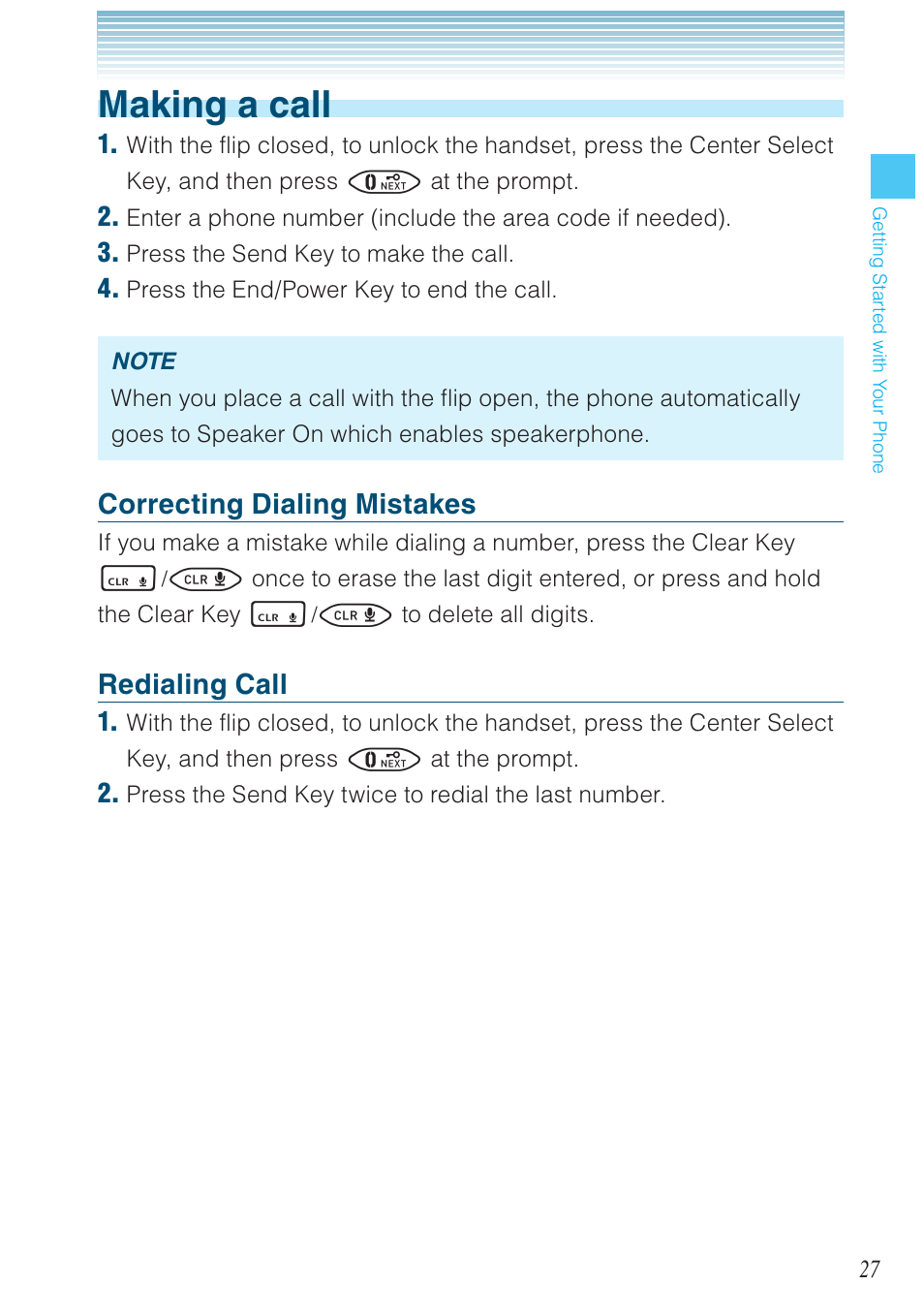 Making a call, Correcting dialing mistakes, Redialing call | Casio G'zOne Brigade User Manual | Page 28 / 208