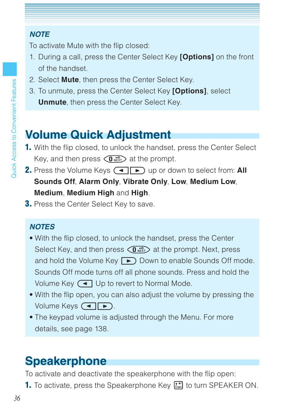 Volume quick adjustment, Speakerphone | Casio G'zOne Brigade User Manual | Page 37 / 208