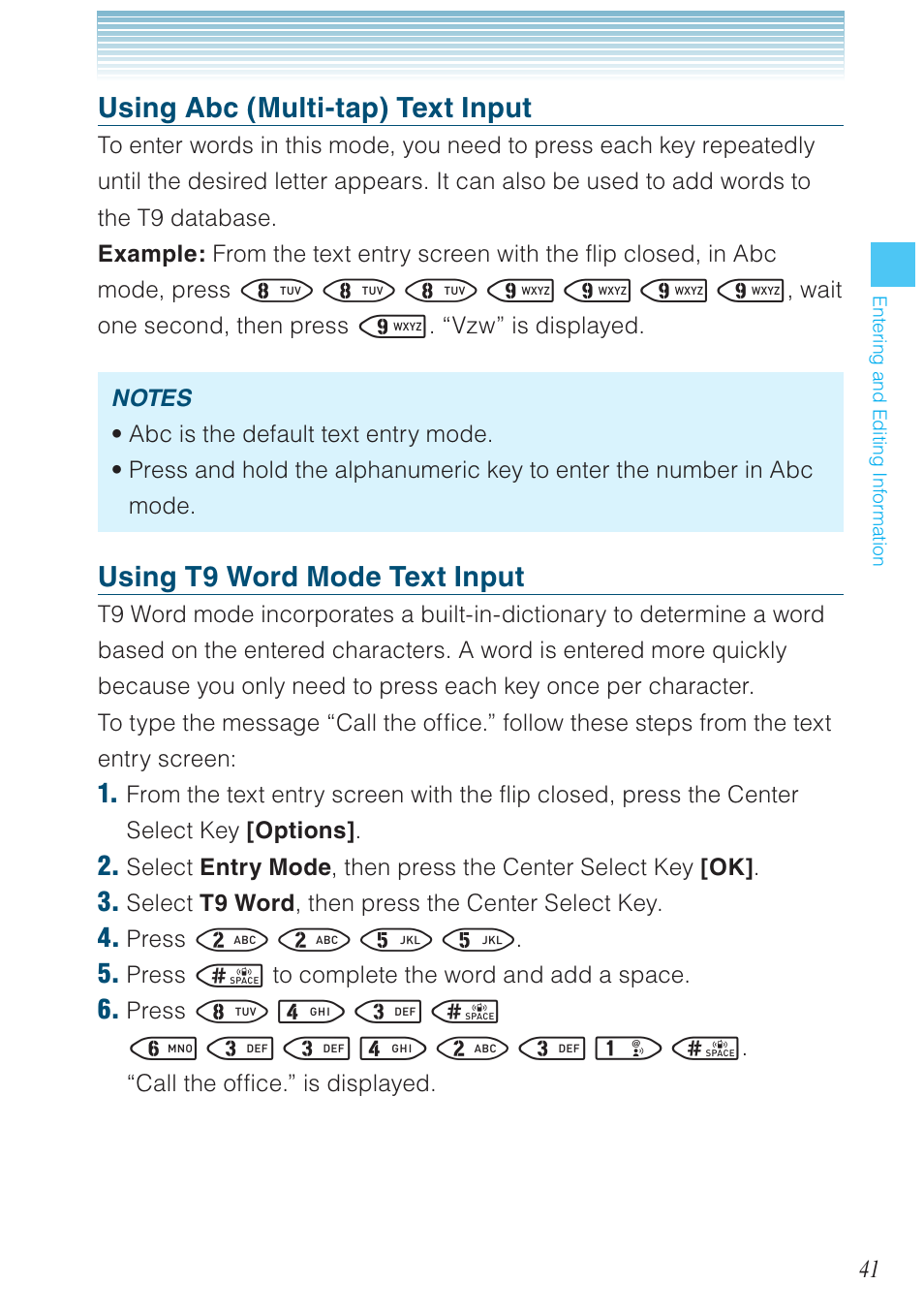 Using abc (multi-tap) text input, Using t9 word mode text input | Casio G'zOne Brigade User Manual | Page 42 / 208