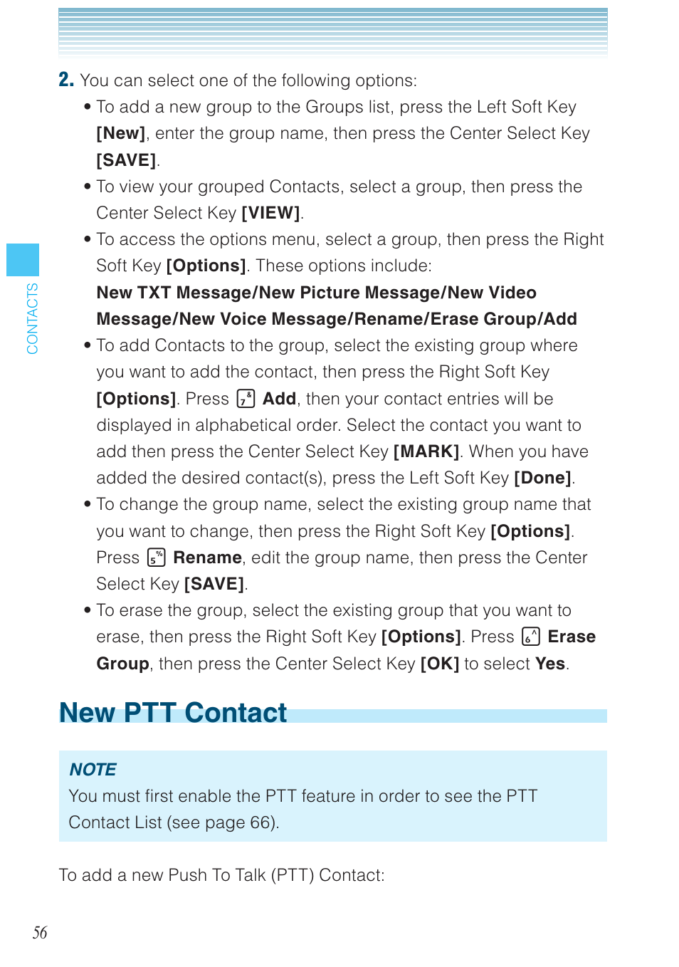 New ptt contact | Casio G'zOne Brigade User Manual | Page 57 / 208