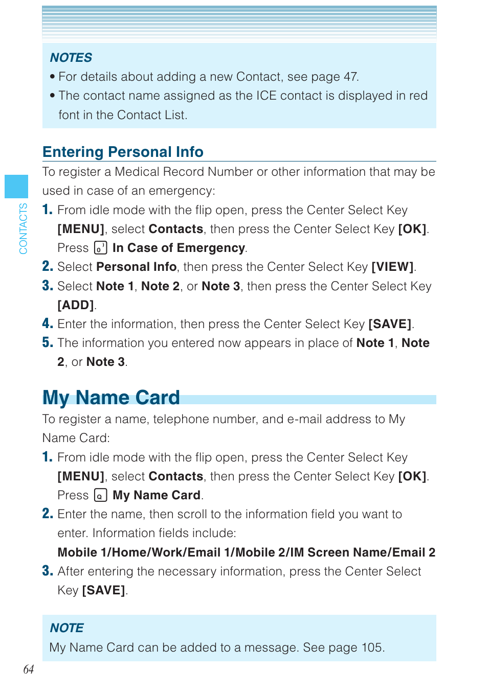 My name card, Entering personal info | Casio G'zOne Brigade User Manual | Page 65 / 208