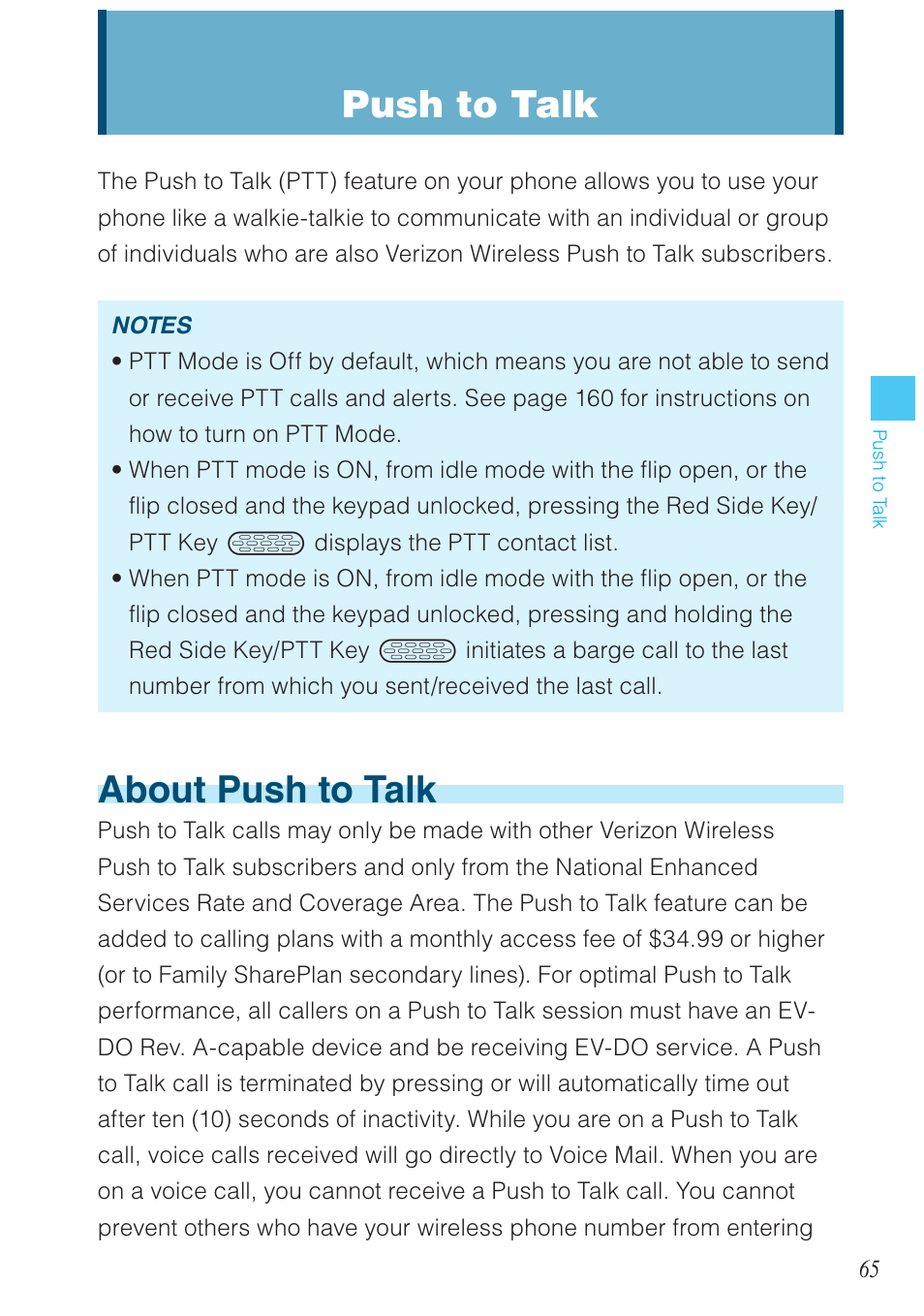About push to talk, Push to talk | Casio G'zOne Brigade User Manual | Page 66 / 208