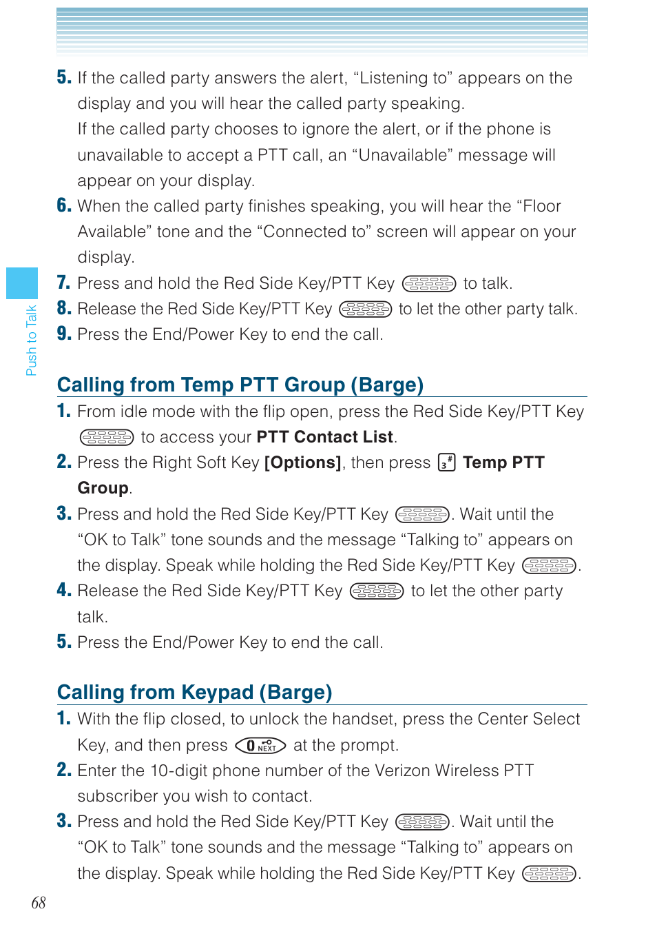 Calling from temp ptt group (barge), Calling from keypad (barge) | Casio G'zOne Brigade User Manual | Page 69 / 208