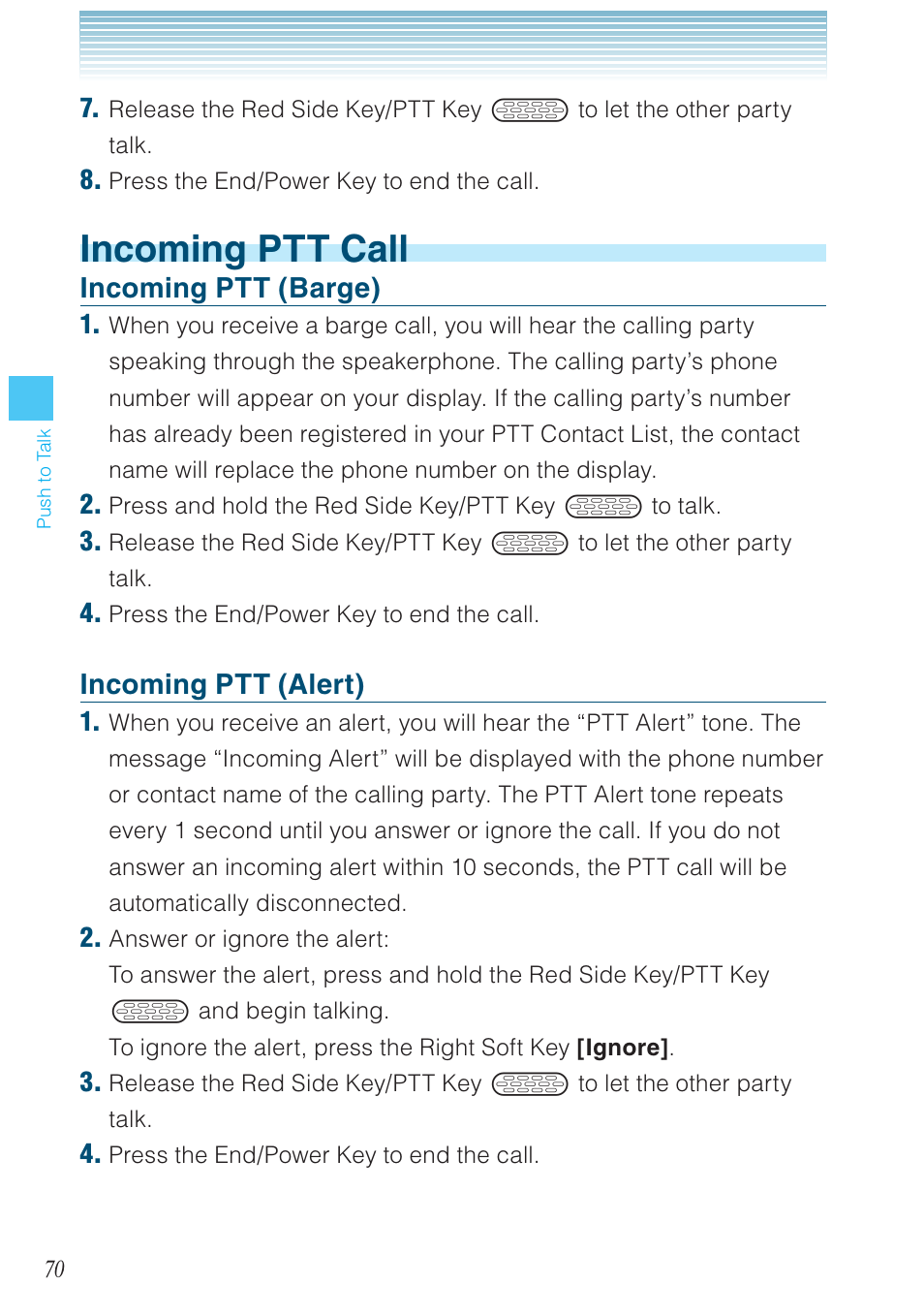 Incoming ptt call, Incoming ptt (barge), Incoming ptt (alert) | Casio G'zOne Brigade User Manual | Page 71 / 208