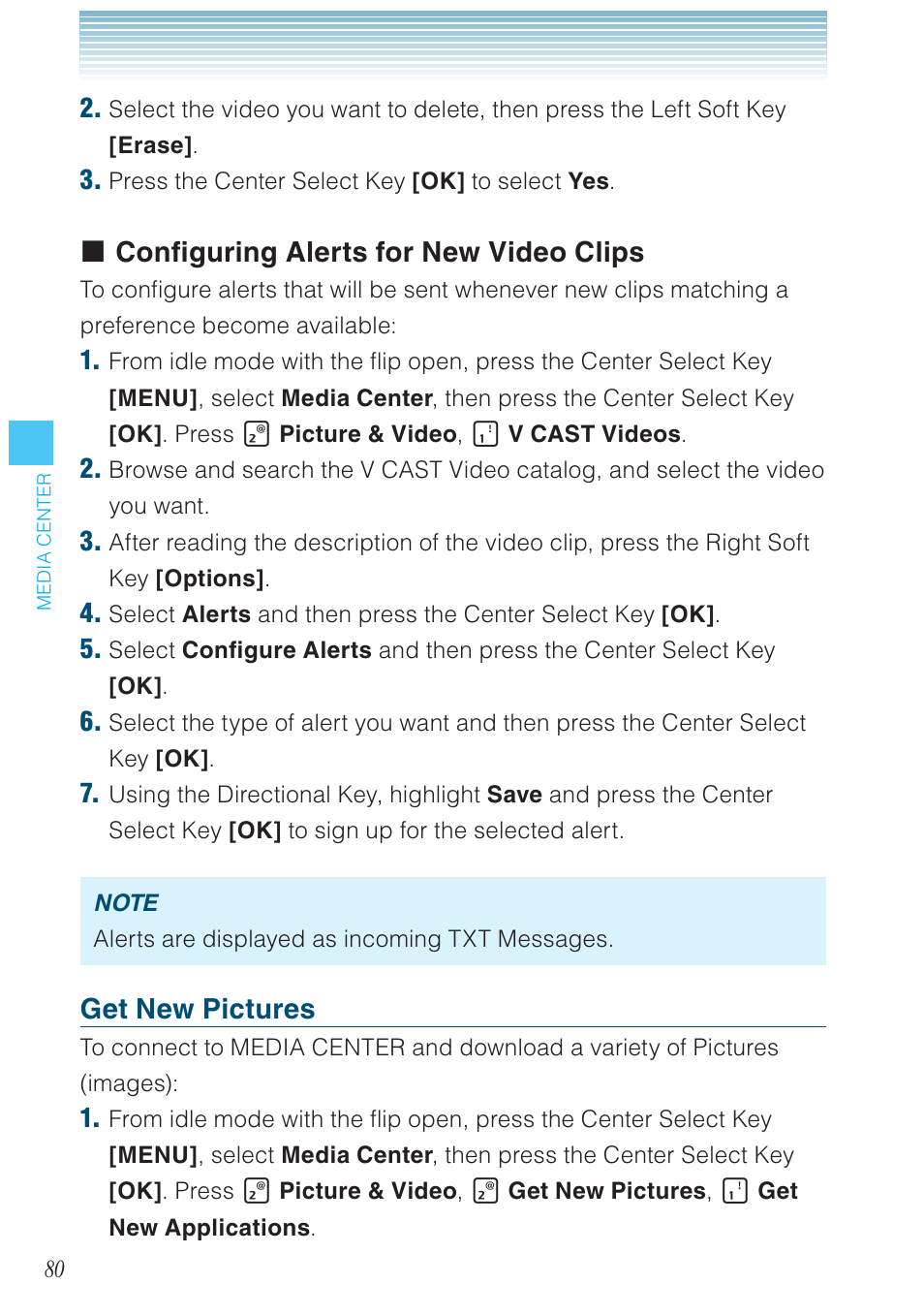 Configuring alerts for new video clips, Get new pictures | Casio G'zOne Brigade User Manual | Page 81 / 208