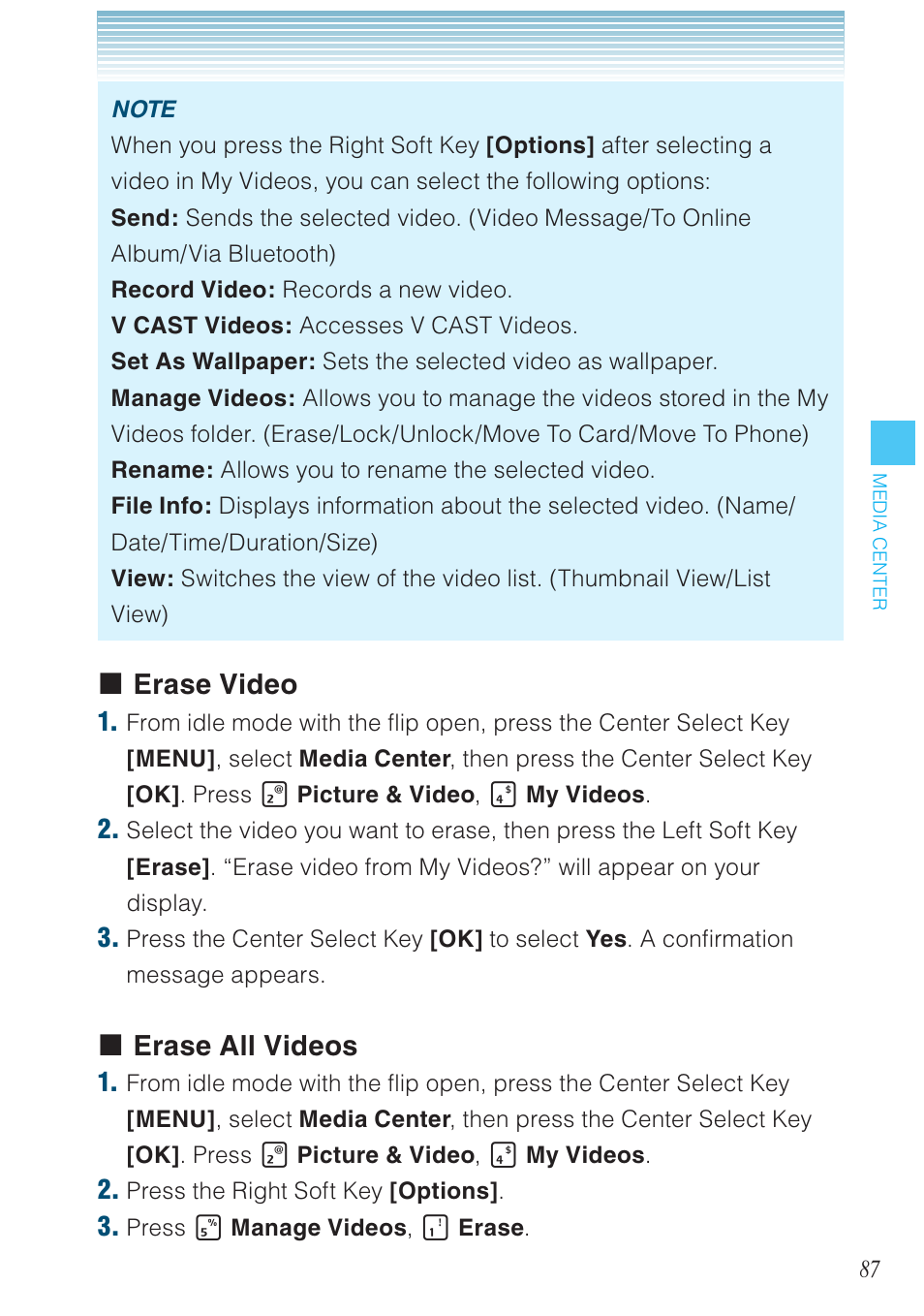 Erase video, Erase all videos | Casio G'zOne Brigade User Manual | Page 88 / 208