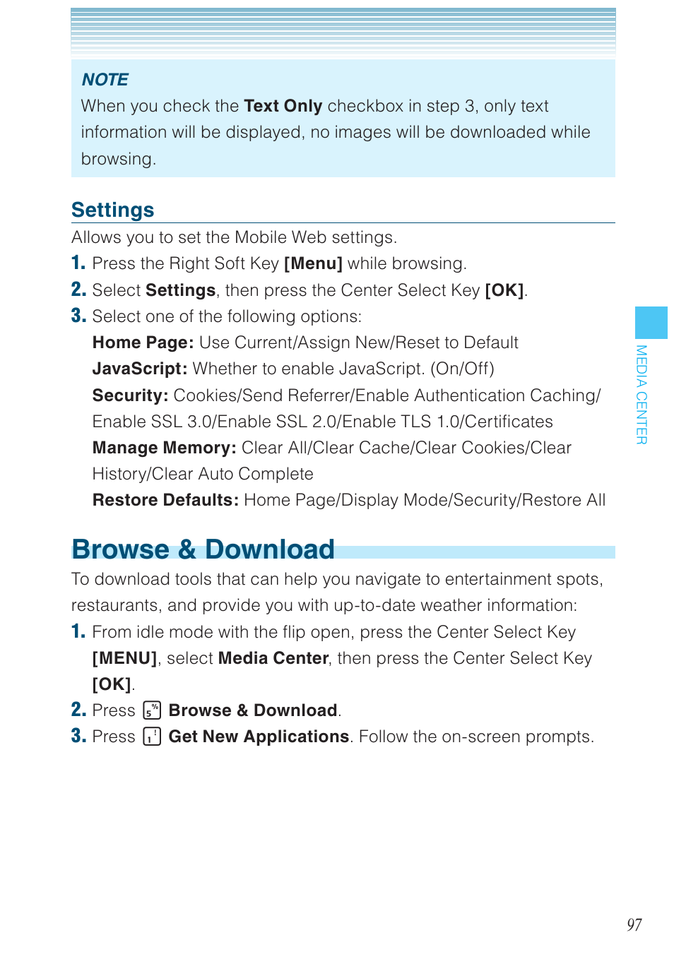 Browse & download, Settings | Casio G'zOne Brigade User Manual | Page 98 / 208