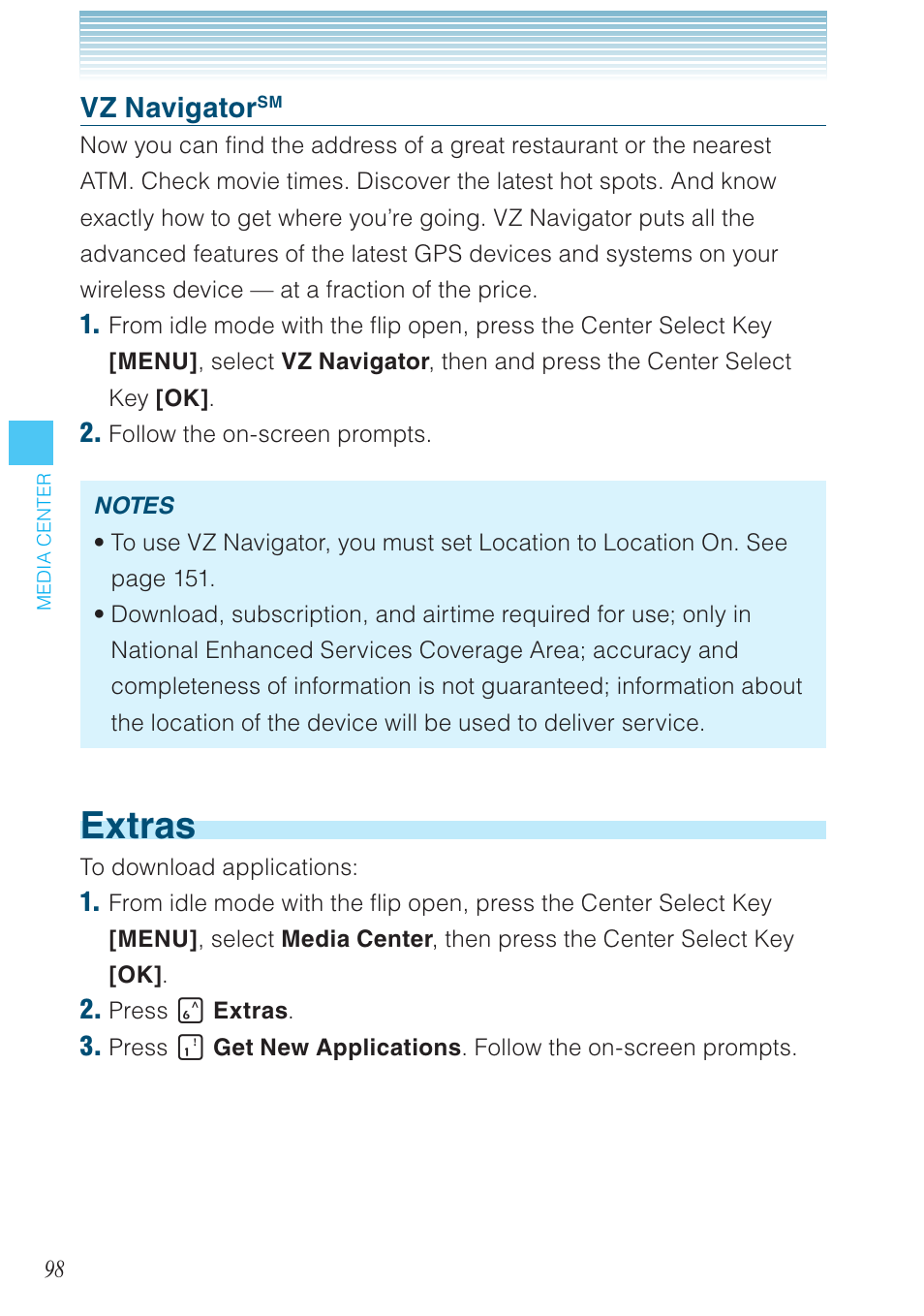 Extras, Vz navigator | Casio G'zOne Brigade User Manual | Page 99 / 208