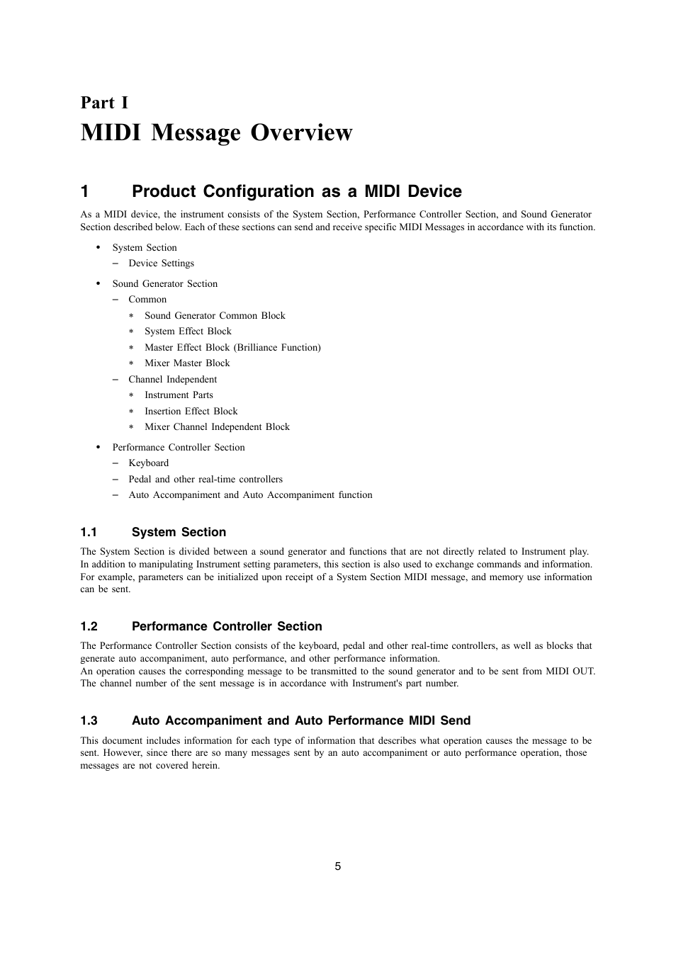 Midi message overview, Part i, 1product configuration as a midi device | Casio AP-400 User Manual | Page 5 / 45