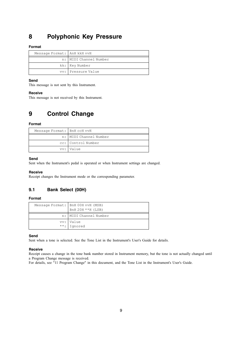 8polyphonic key pressure, 9control change | Casio AP-400 User Manual | Page 9 / 45