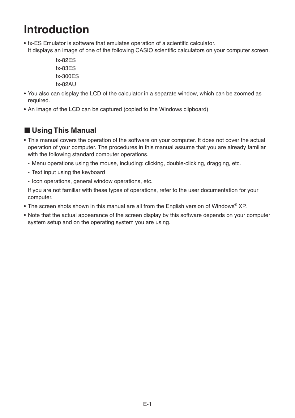 Introduction, K using this manual | Casio EMULATOR FX-ES User Manual | Page 3 / 18