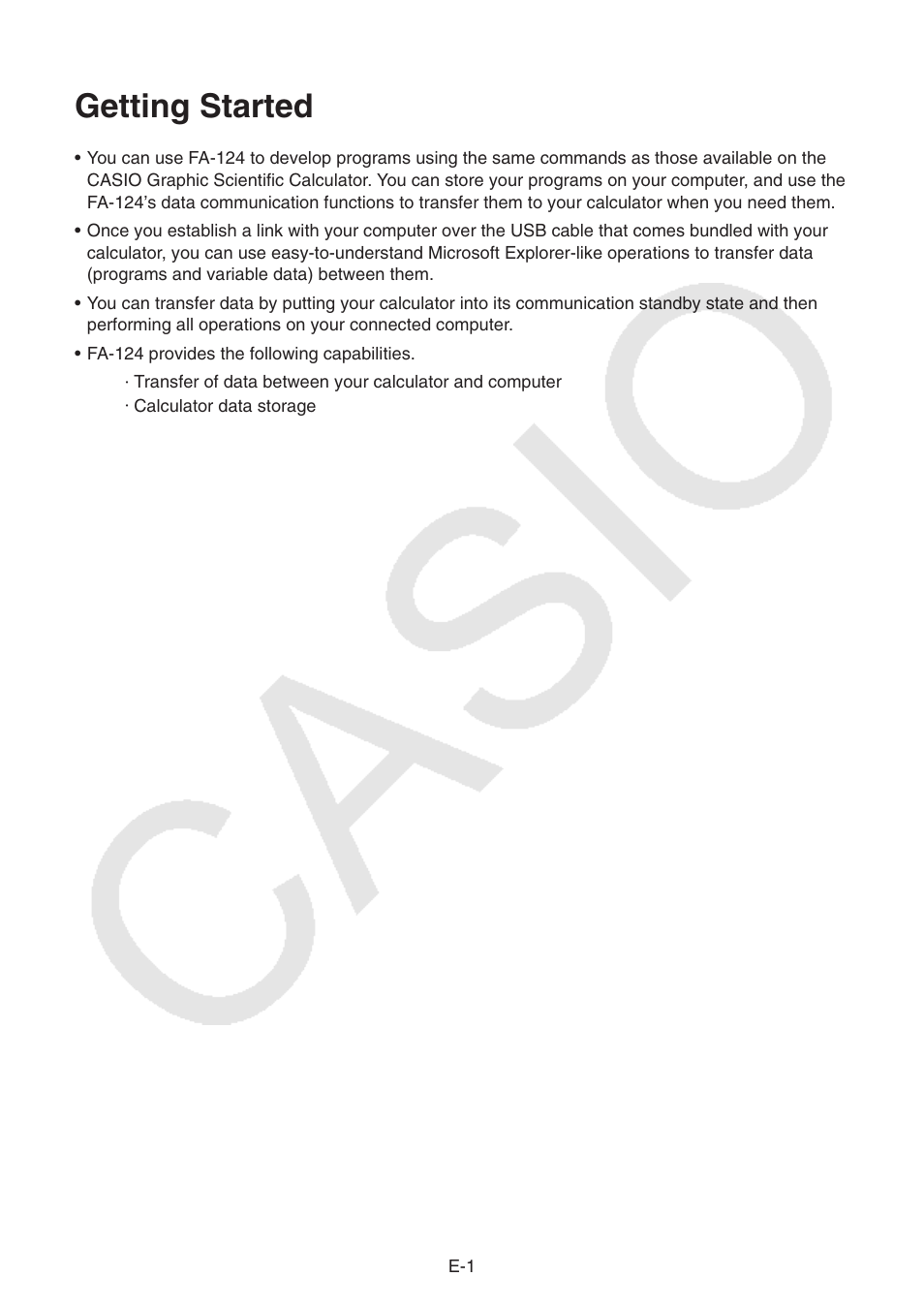 Getting started | Casio PROGRAM-LINK FA-124 User Manual | Page 3 / 63