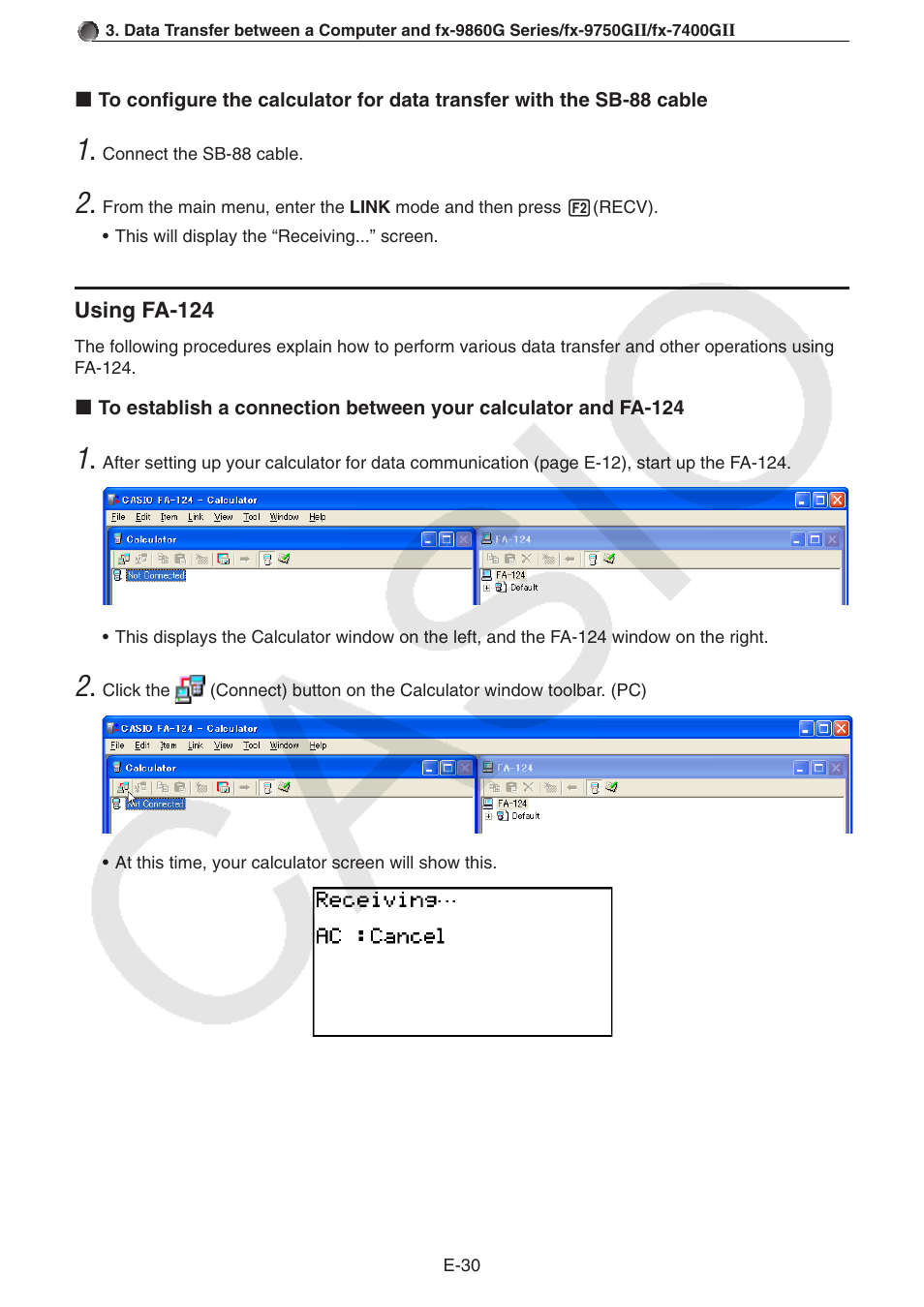 Using fa-124 | Casio PROGRAM-LINK FA-124 User Manual | Page 32 / 63