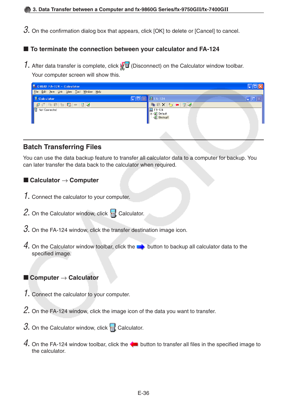 Batch transferring files | Casio PROGRAM-LINK FA-124 User Manual | Page 38 / 63