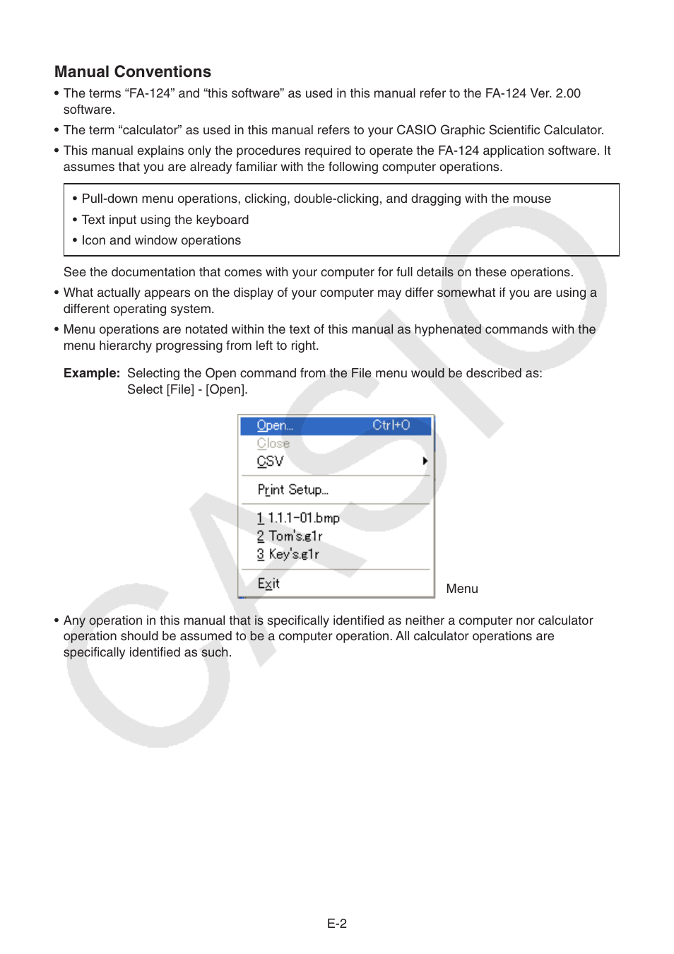 Manual conventions | Casio PROGRAM-LINK FA-124 User Manual | Page 4 / 63