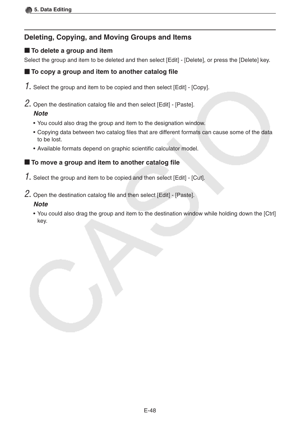 Deleting, copying, and moving groups and items | Casio PROGRAM-LINK FA-124 User Manual | Page 50 / 63