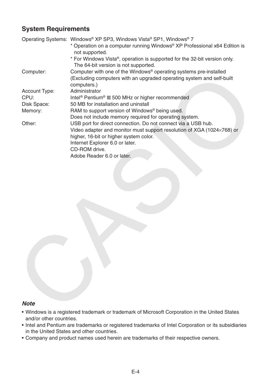 System requirements | Casio PROGRAM-LINK FA-124 User Manual | Page 6 / 63