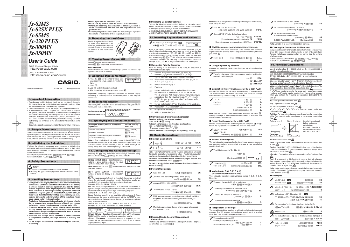 Casio FX-300MS User Manual | 2 pages