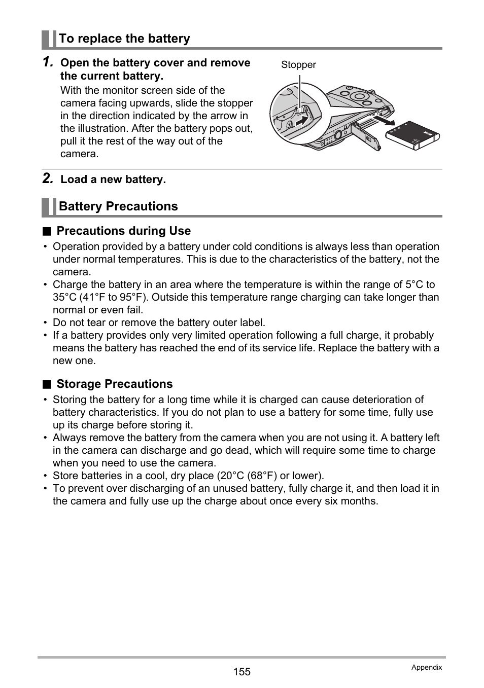 To replace the battery, Battery precautions | Casio EXILIM EX-S300 User Manual | Page 155 / 189