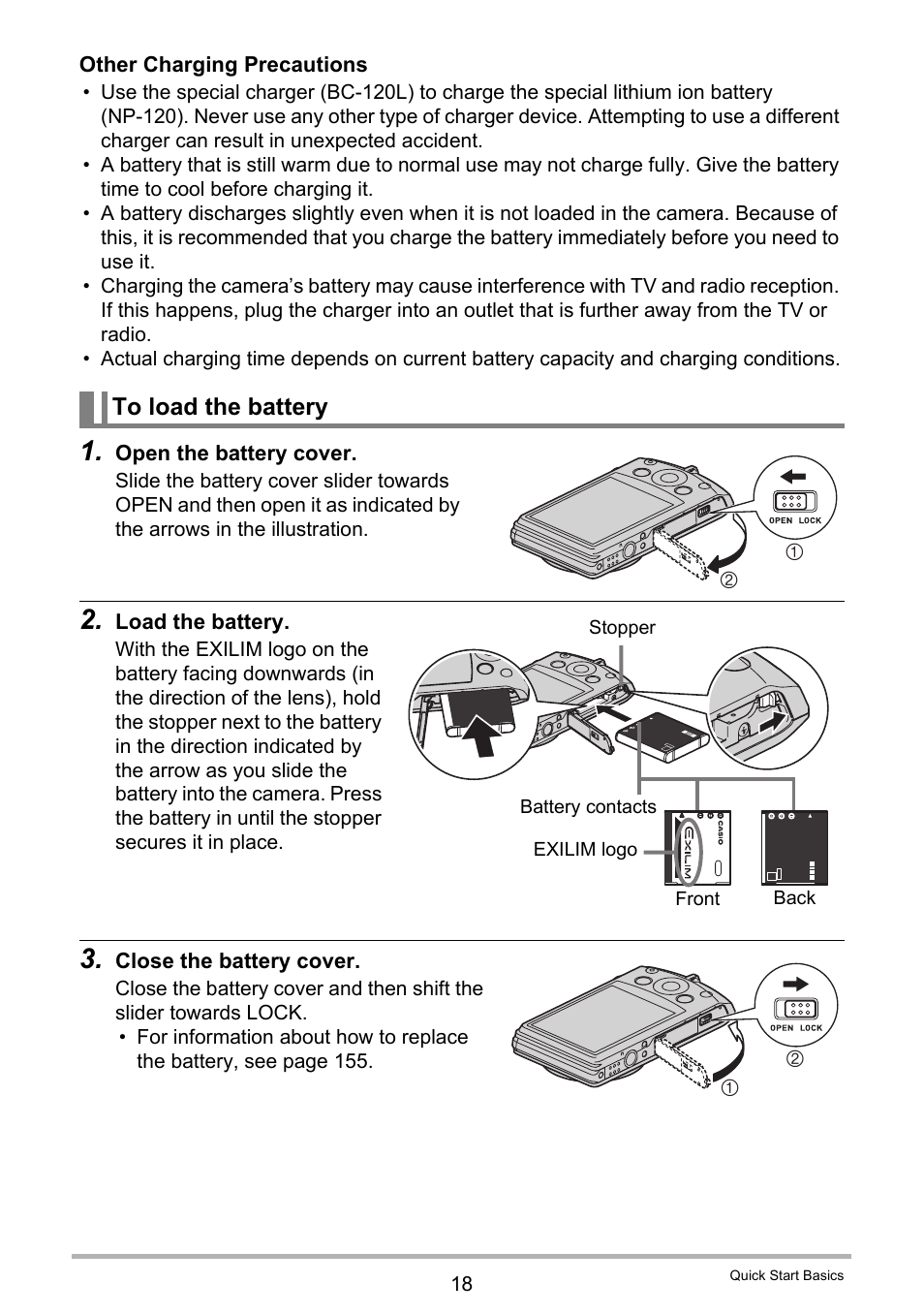 To load the battery | Casio EXILIM EX-S300 User Manual | Page 18 / 189
