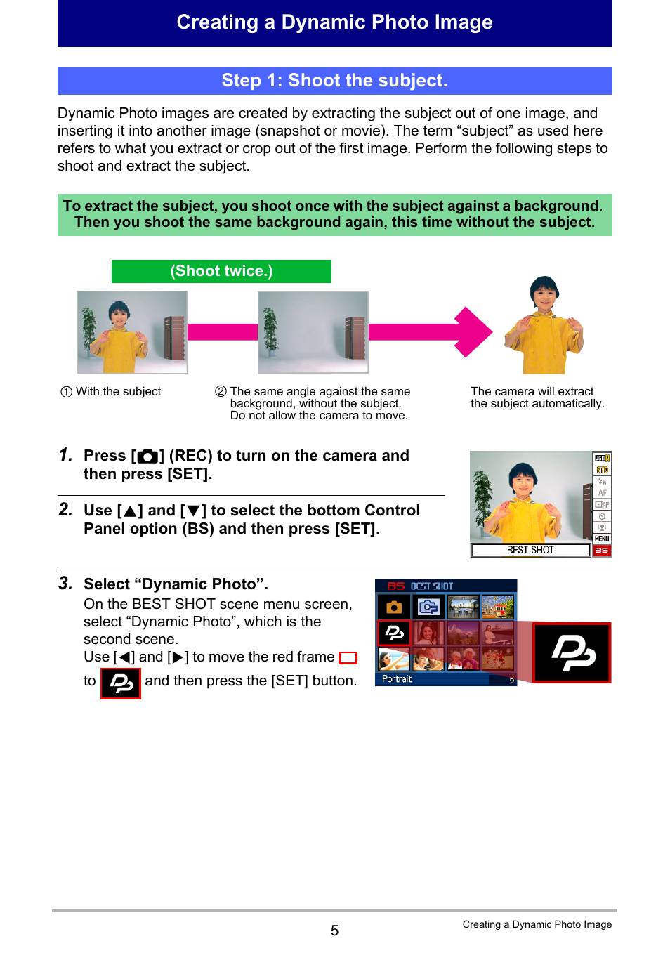 Creating a dynamic photo image, Step 1: shoot the subject | Casio EXILIM EX-S300 User Manual | Page 180 / 189