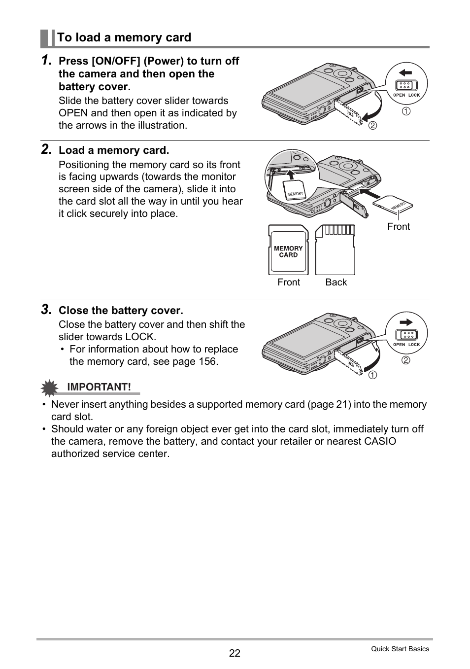 To load a memory card | Casio EXILIM EX-S300 User Manual | Page 22 / 189