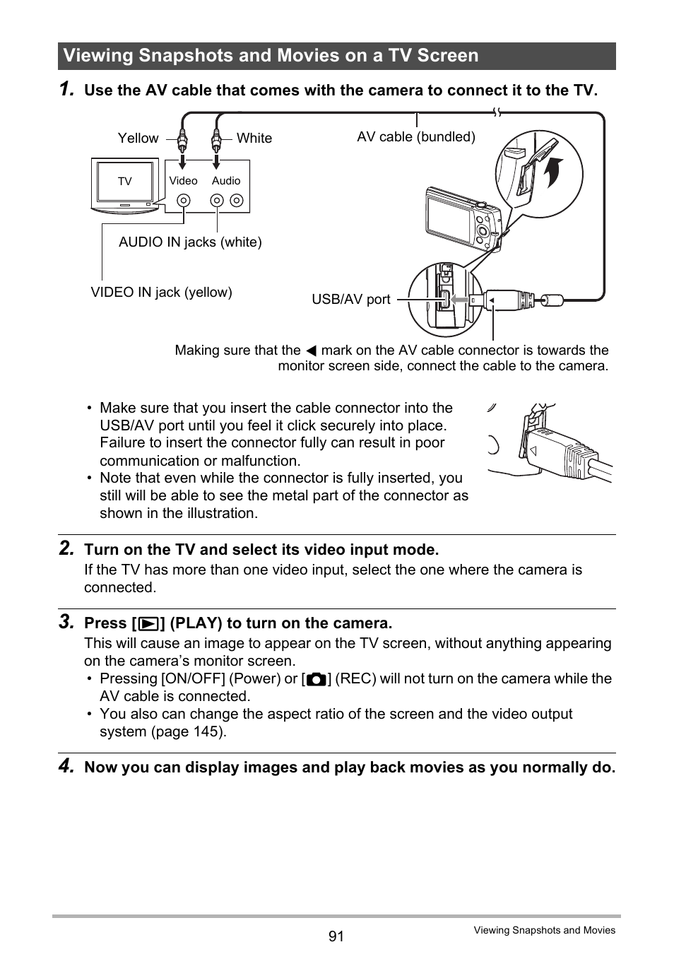 Viewing snapshots and movies on a tv screen | Casio EXILIM EX-S300 User Manual | Page 91 / 189