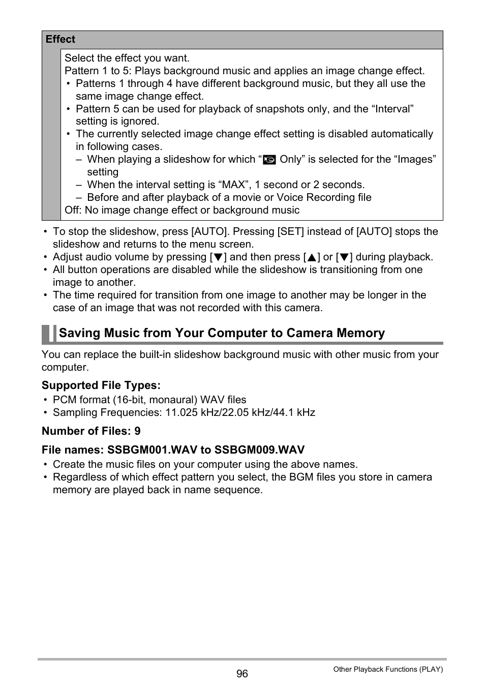 Saving music from your computer to camera memory | Casio EXILIM EX-S300 User Manual | Page 96 / 189