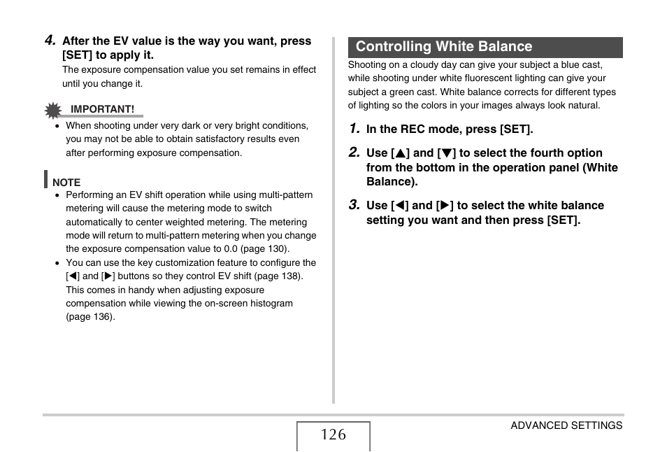 Controlling white balance, E 126) | Casio EX-Z15 User Manual | Page 126 / 265