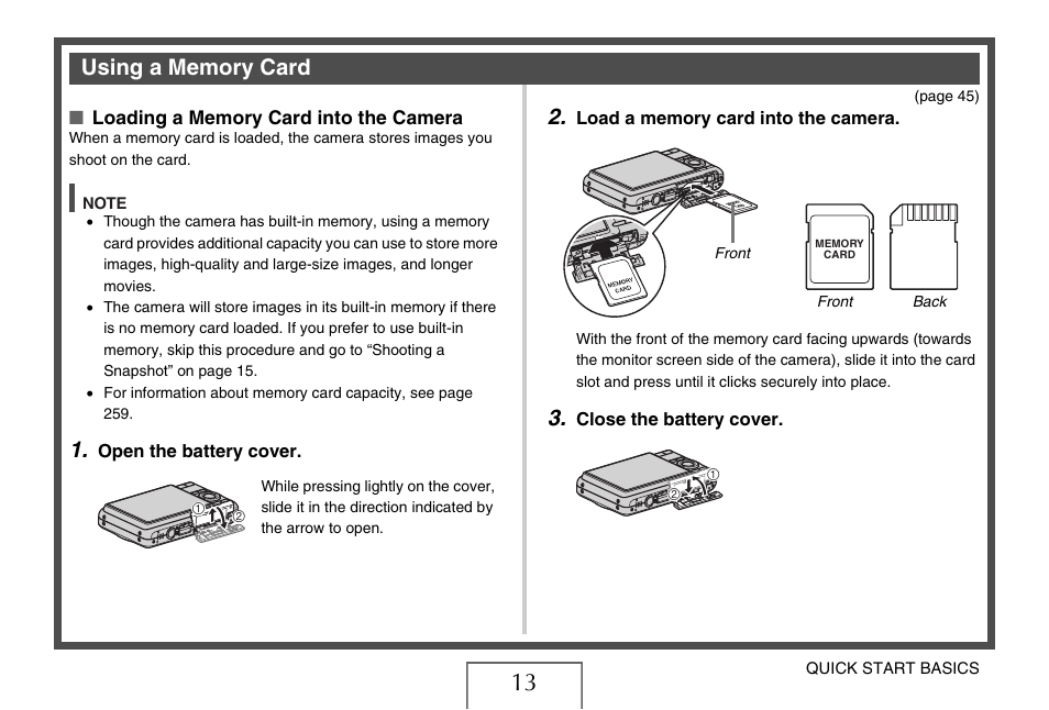 Using a memory card | Casio EX-Z15 User Manual | Page 13 / 265