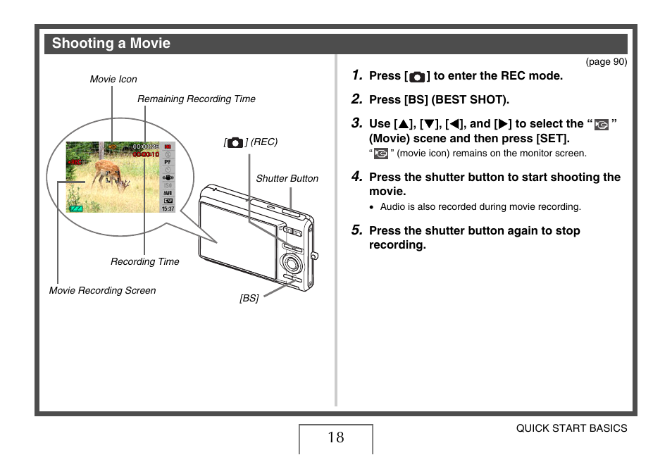 Shooting a movie | Casio EX-Z15 User Manual | Page 18 / 265