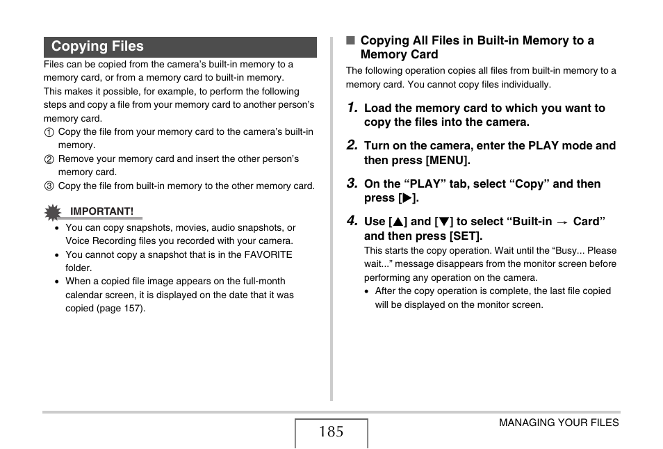 Copying files | Casio EX-Z15 User Manual | Page 185 / 265