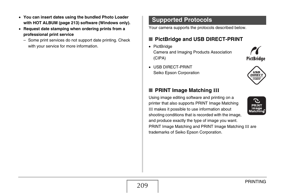 Supported protocols | Casio EX-Z15 User Manual | Page 209 / 265