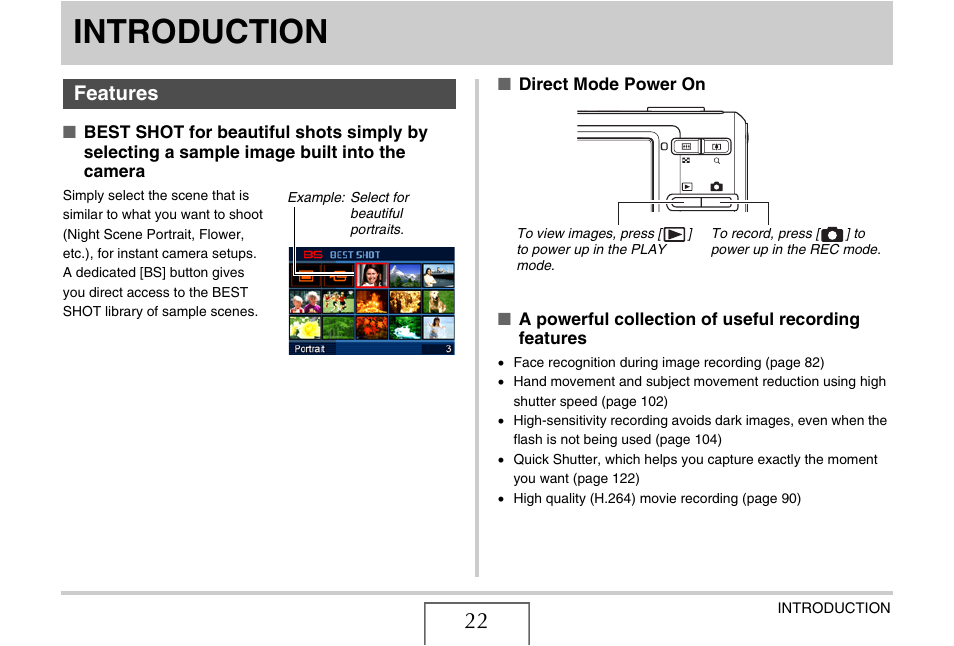 Introduction, Features | Casio EX-Z15 User Manual | Page 22 / 265