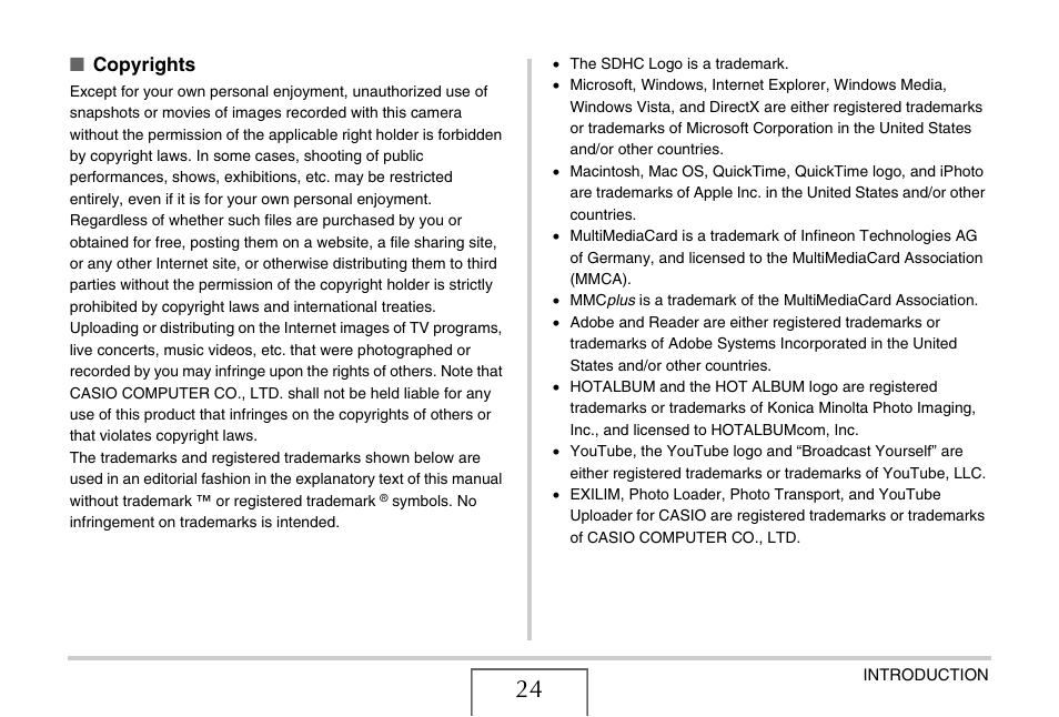 Copyrights | Casio EX-Z15 User Manual | Page 24 / 265