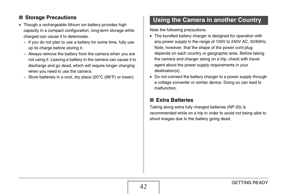 Using the camera in another country | Casio EX-Z15 User Manual | Page 42 / 265