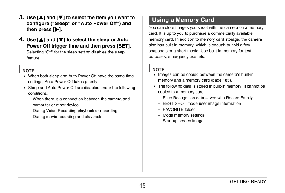 Using a memory card, Ge 45 | Casio EX-Z15 User Manual | Page 45 / 265