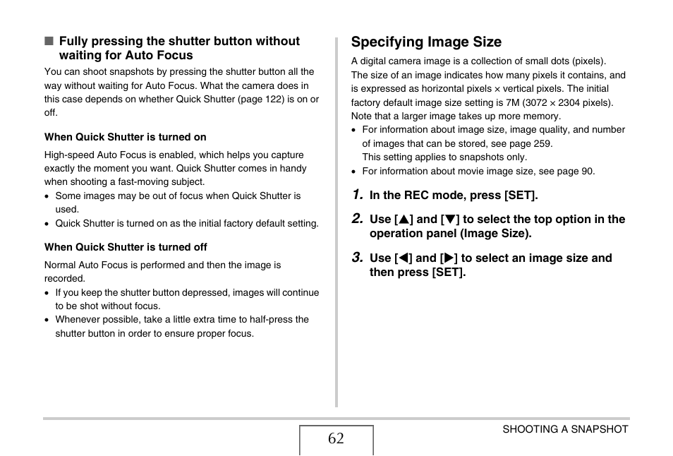 Specifying image size | Casio EX-Z15 User Manual | Page 62 / 265