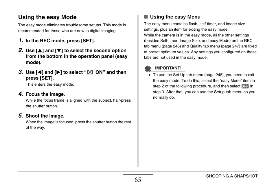 Using the easy mode | Casio EX-Z15 User Manual | Page 65 / 265