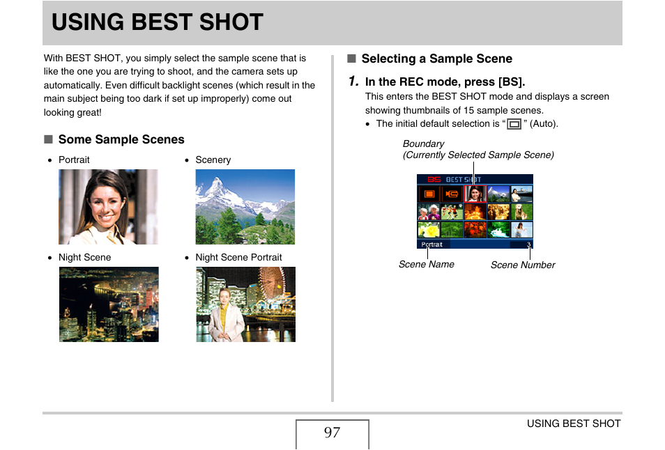 Using best shot | Casio EX-Z15 User Manual | Page 97 / 265