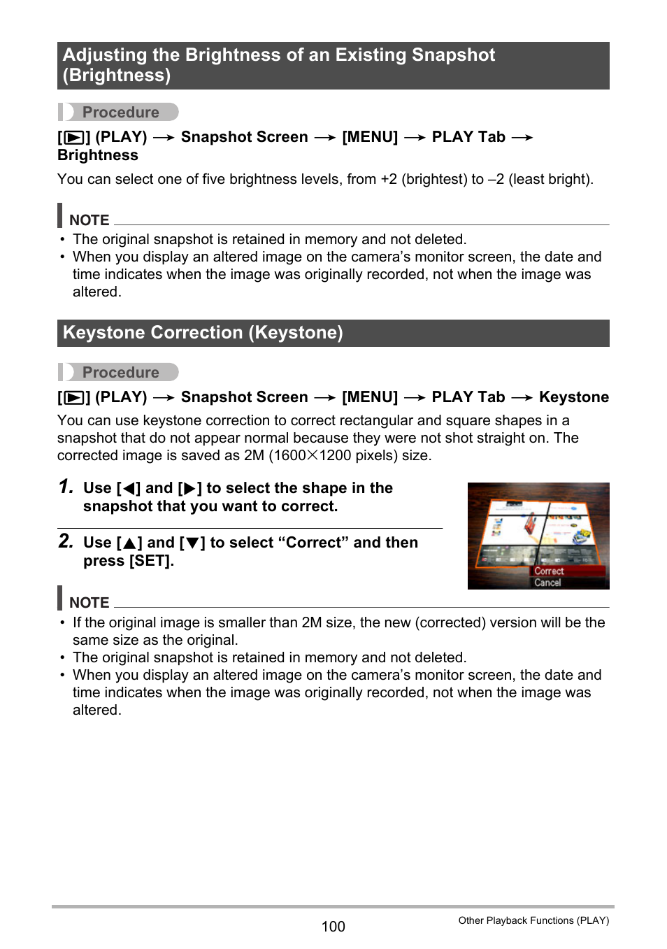 Keystone correction (keystone) | Casio EXILIM EX-H15 User Manual | Page 100 / 194