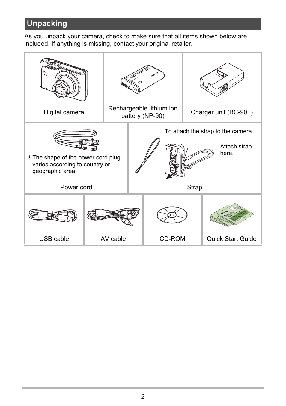 Unpacking | Casio EXILIM EX-H15 User Manual | Page 2 / 194