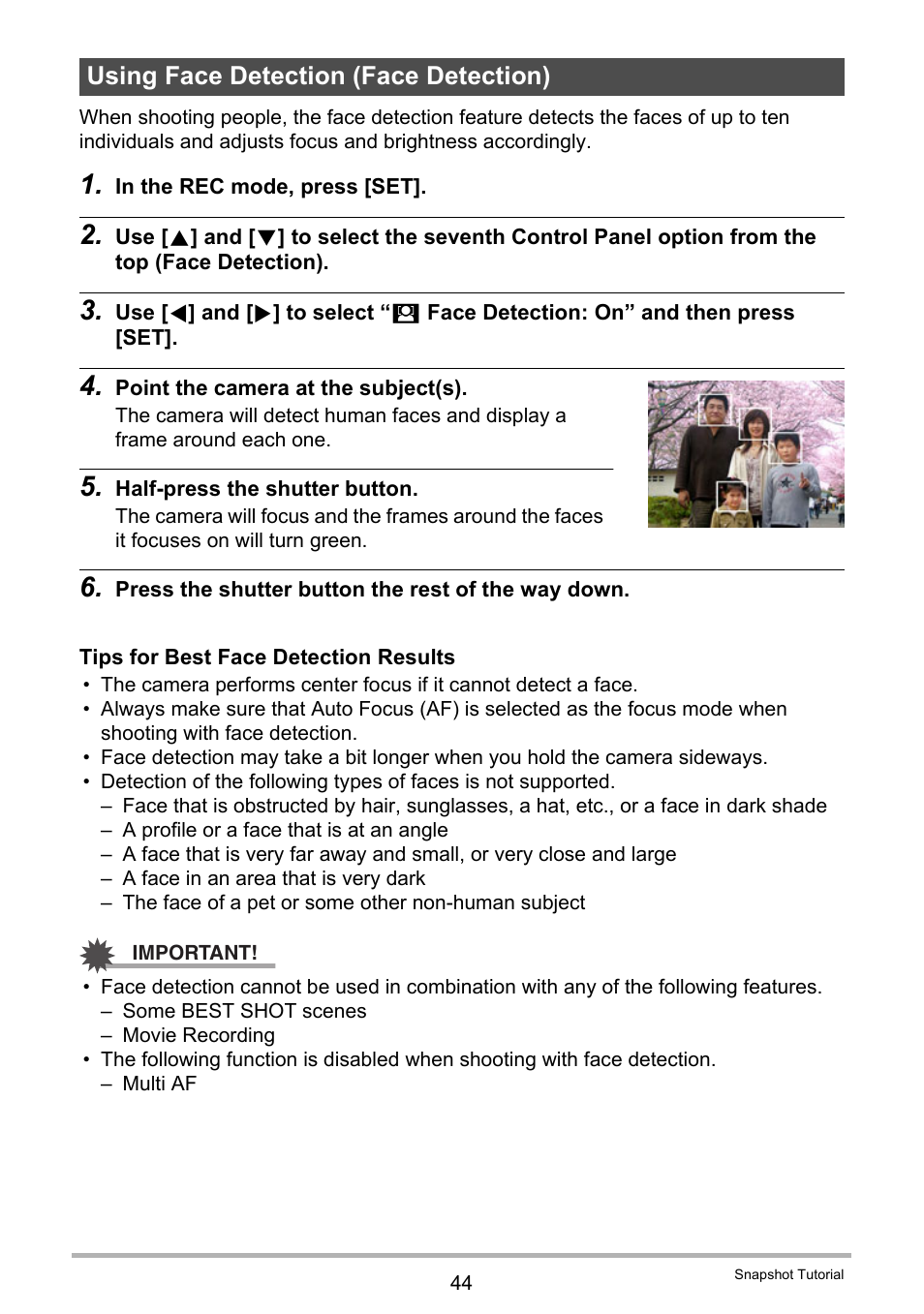 Using face detection (face detection), Ge 44) | Casio EXILIM EX-H15 User Manual | Page 44 / 194